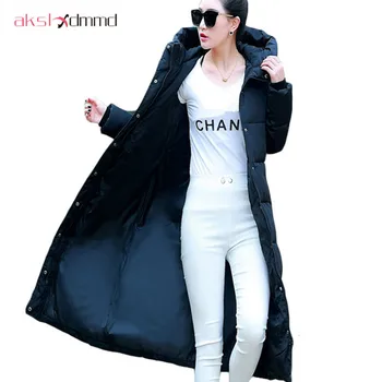

AKSLXDMMD Women's Winter Jacket 2017 New Large Size Slim Long Section Coat Female Parkas Cotton Padded Jackets and Coats LH434