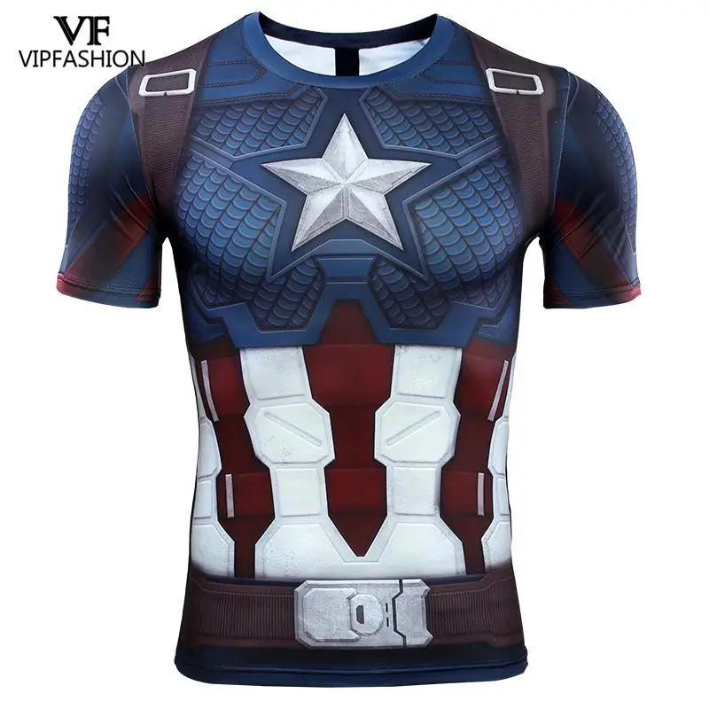 

VIP FASHION 2019 Avengers 4 Endgame War Compression Shirt Captain American 3D Printed T shirts Men Avengers Cosplay Costume Tops