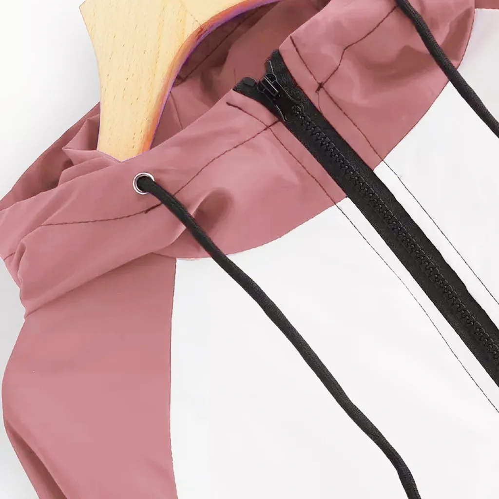 Женские базовые куртки женские молнии карманы Лоскутная ветровка осенние куртки с капюшоном Повседневная тонкая спортивная куртка-бомбер куртки
