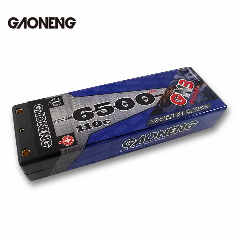 

High Quality Gaoneng GNB 7.4V 6500mAh 110C 2S Rechargeable Lipo Battery T Plug For 1:10 RC Car Remote Control Models Spare Parts