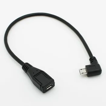 

10pcs/lot 90 Degree Right Angle 5Pin Micro USB Male to Female m/f extension data sync power charge cable Cord 25cm