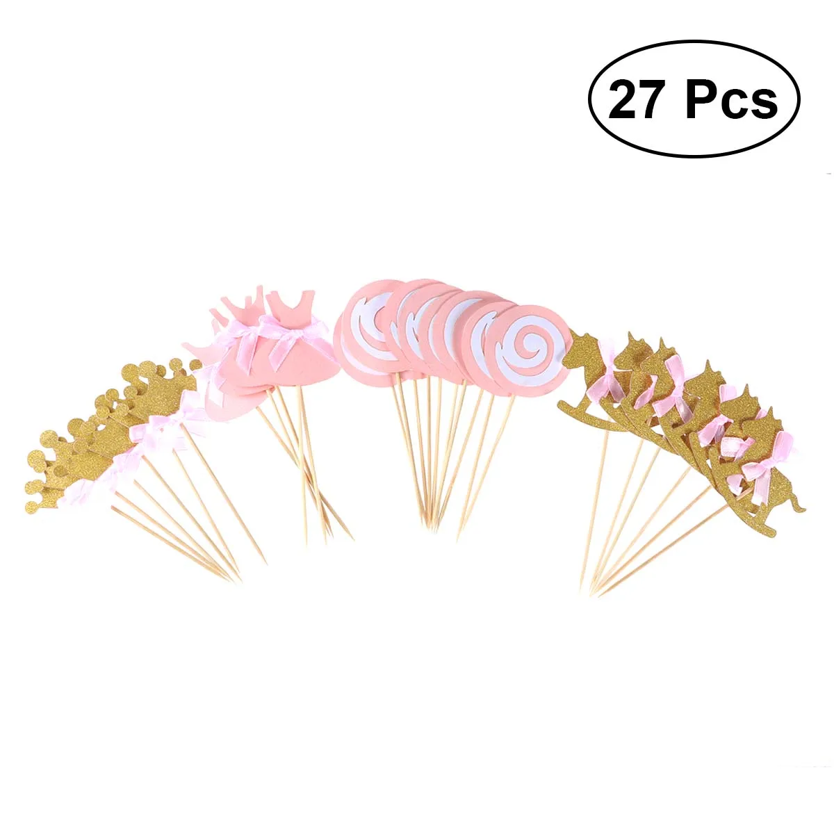 

27Pcs Pink Princess Themed Cupcake Toppers Cake Picks Food Decoration Supplies for Baby Shower Wedding Birthday Party Favors