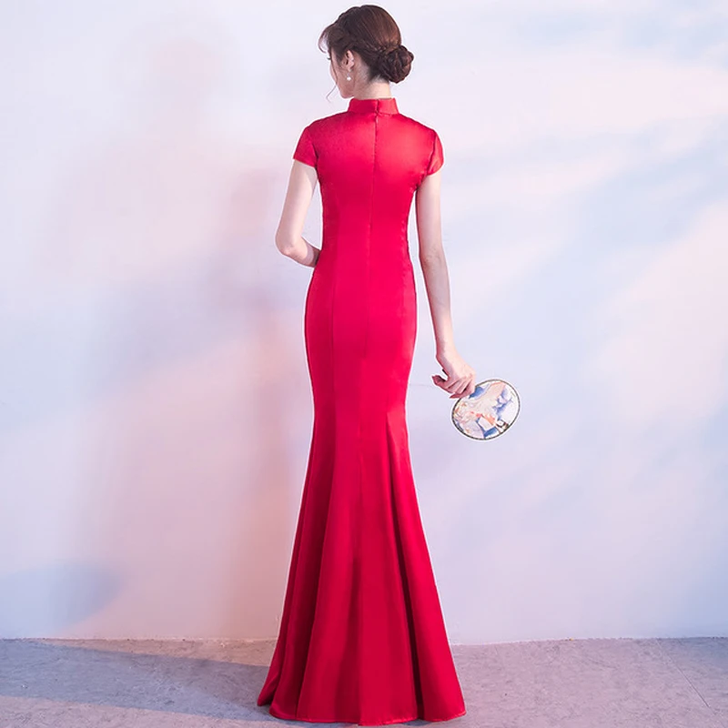 Красный китайский стиль свадебное платье Чонсам Ретро Сексуальное Тонкое вечерние платья свадебное платье Qipao винтажная Дамская одежда Vestidos