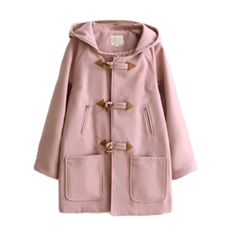 Женское зимнее пальто, теплая верхняя одежда, Униформа с роговой пряжкой, Женская куртка Mori Girl, Милая женская одежда Harajuku Casaco Feminino - Цвет: Розовый