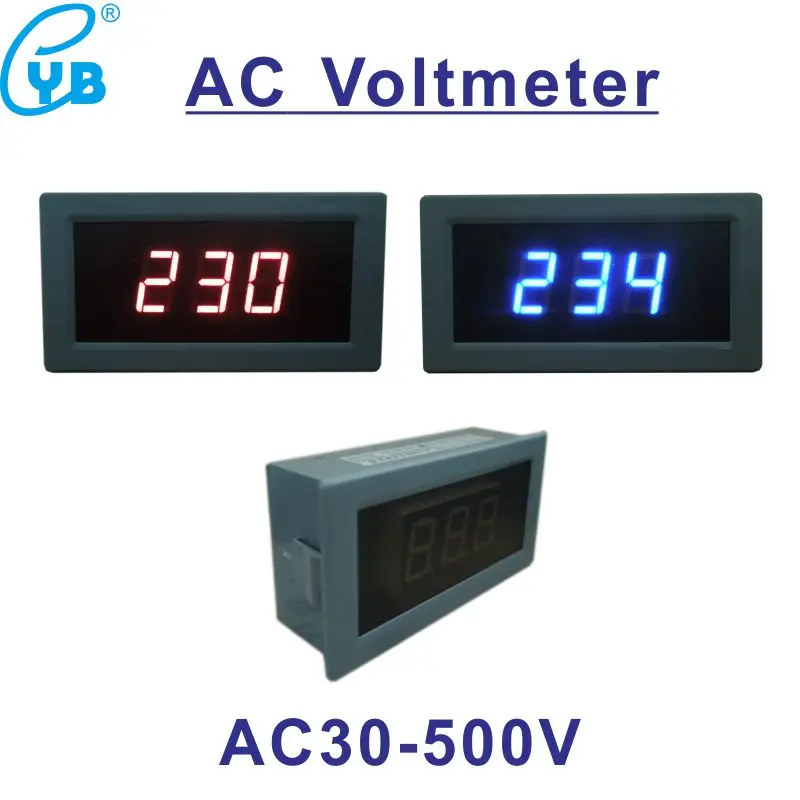 YB5130B светодиодный цифровой вольтметр переменного тока 30-500 В Напряжение метр 240 В 380 В полный замкнутый красные, синие цифры voltmetro Напряжение индикатор тестер