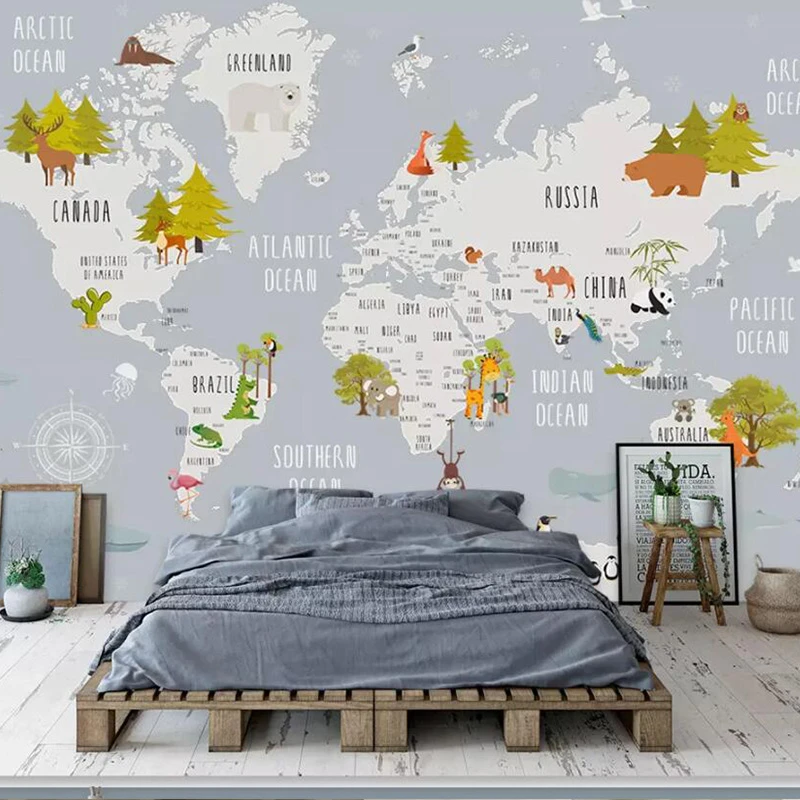 ورق حائط مخصص لغرف الأطفال رسم ثلاثي الأبعاد لخريطة العالم للحيوانات غرفة نوم الأطفال رياض الأطفال Photo Wallpaper 3d Custom Photo Wallpaper 3dphoto Wallpaper Aliexpress