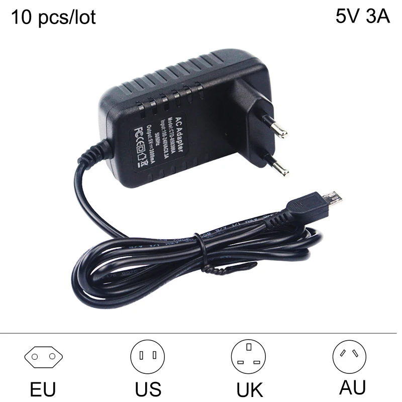 

10 pcs/lot 5V 3A Raspberry Pi 3 Power Adapter Supply Charger Micro USB Power Charing for RPI 3 Pi3