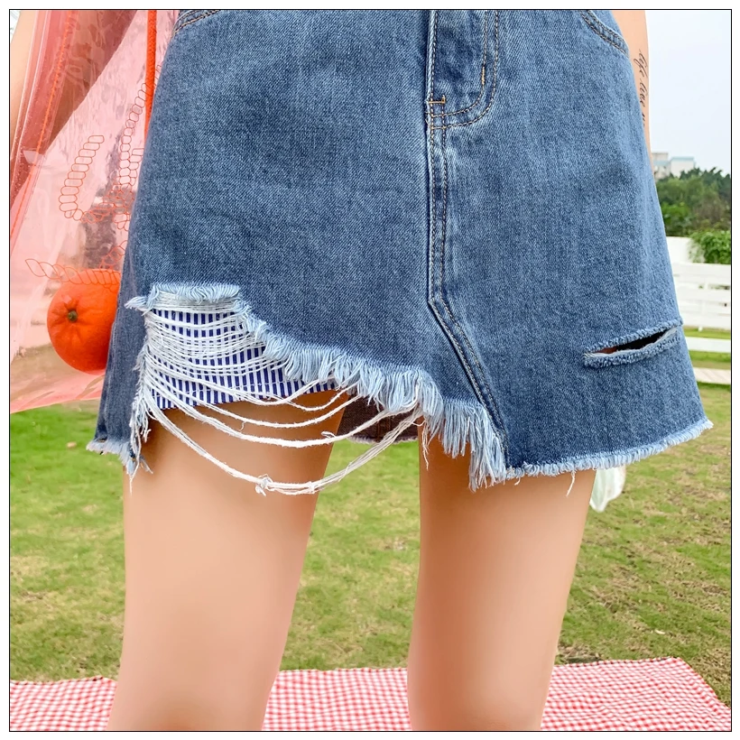 Женская летняя 2019 Новая женская короткая юбка большого размера джинсовая юбка