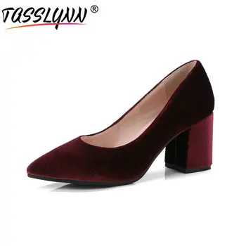 

TASSLYNN 2019 Women Pumps Gold Velvet Hoof Med Heels Shoes Pointed Toe Spring and Autumn Elegant Women Pumps Shoes Size 34-43