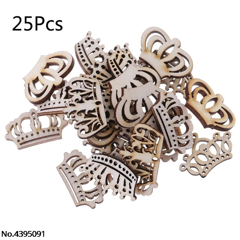 

25pcs Laser Cut Wood Embellishment Wooden Crown Shape Craft Wedding Decor