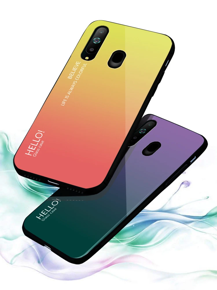 Tempered Glass Case for Samsung Galaxy A8S Gradient Color Hard Cover Soft Silicone Bumper For Samsung A8S A8 S Case Coque Cover