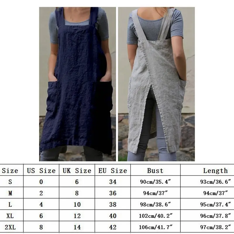 New Brief Cotton Linen Cooking Kitchen Apron Mens Women Loose Solid Color Apron Bartender BBQ Chef Work Uniform JCX9098