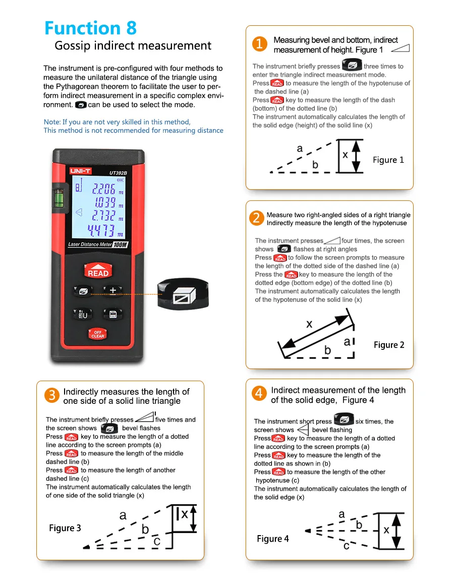 UNI-T 80 м/100 м/120 м Ручной цифровой лазерный дальномер UT392A/UT392B/UT392C Дальномер Измерения площади/объема инструмент