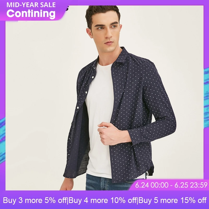 

JACK&JONES Brand 2018 NEW smart casual style print full length sleeves 100% COTTON turn-down collar male shirts| 217105528