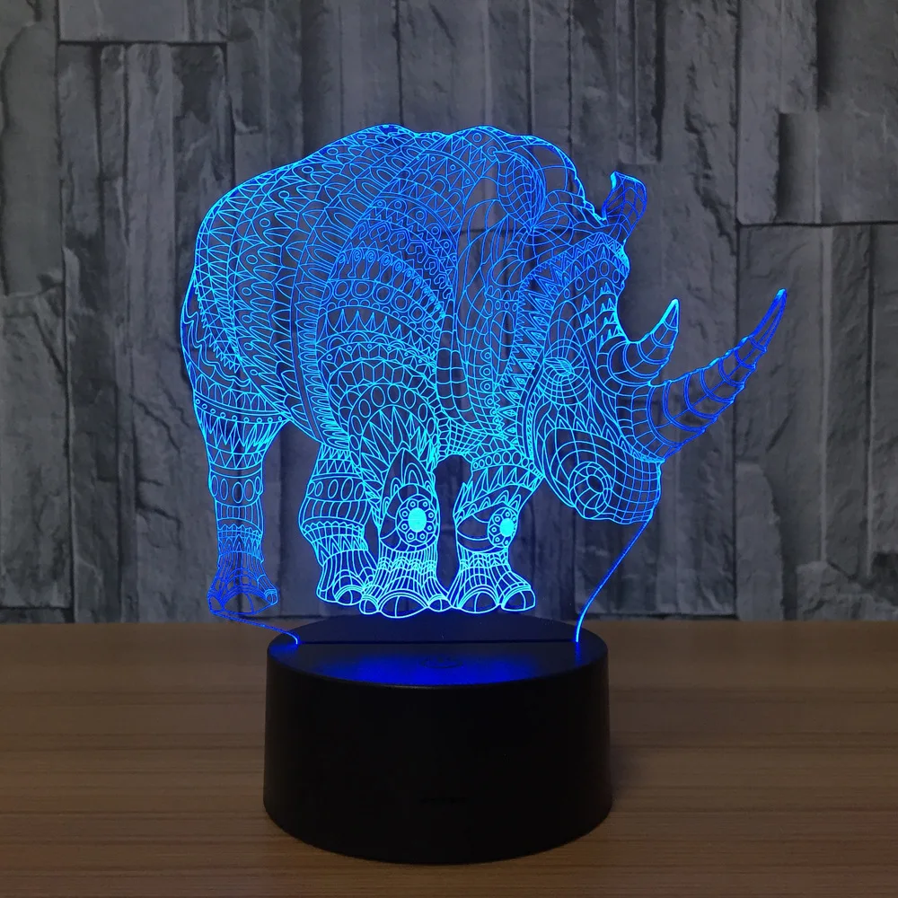 7 цветов светодиодный сенсорный 3D носорог ночник креативный подарок атмосферные огни 212
