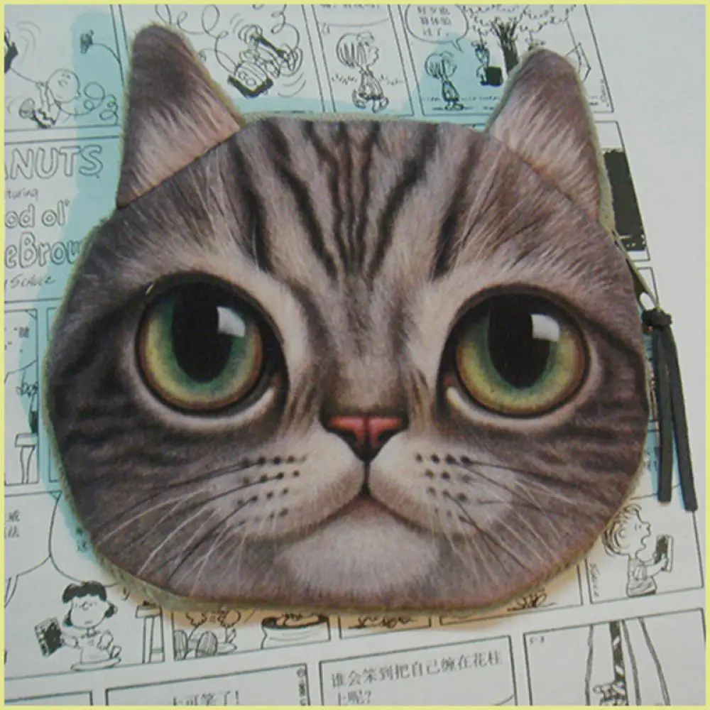 ISKYBOB 3D милая кошачья морда Печать молния портмоне для женщин мультфильм Кот Детский кошелек для монет женский Макияж сумка для хранения