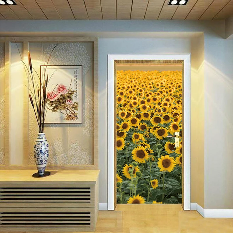 2pcs/set 3D Effect Autumn Maple Sunflower landscape Door Sticker Sliding Door Wallpaper Wall Sticker Home Bedroom Decorative 2pcs/set 3D Effect Autumn Maple Sunflower landscape Door Sticker Sliding Door Wallpaper Wall Sticker Home Bedroom Decorative