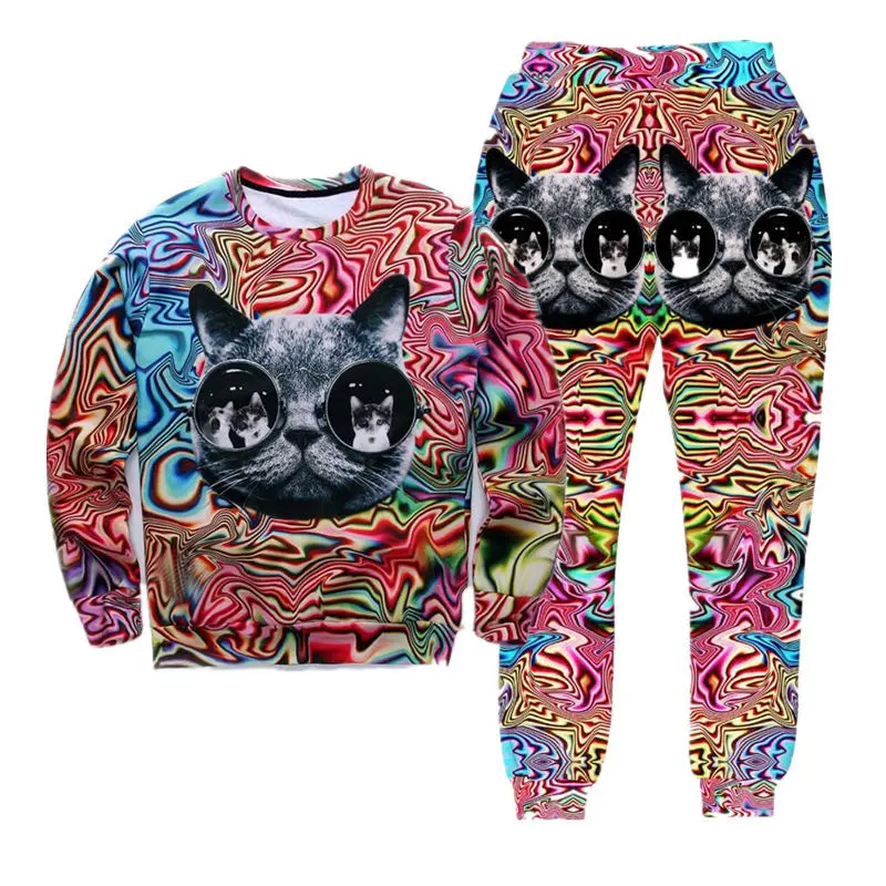 

Fashion Cats Galaxy space sweatshirt joggers tracksuit 3d print Cat/Tiger hoodies pants 2pcs sets men/women suits S-XXL R2399