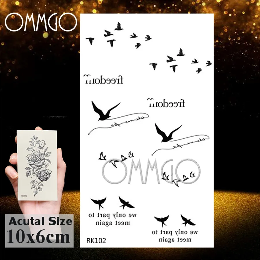 Временные татуировки OMMGO геометрической формы с цветком Колибри черная муха