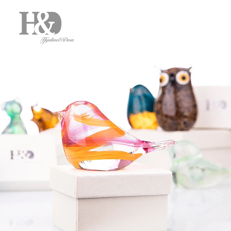 H&D 9 Styles Glass Blown Paperweight Bird Craft Unique Handmade Fancy Collectibles Gifts for Wedding Office Decor