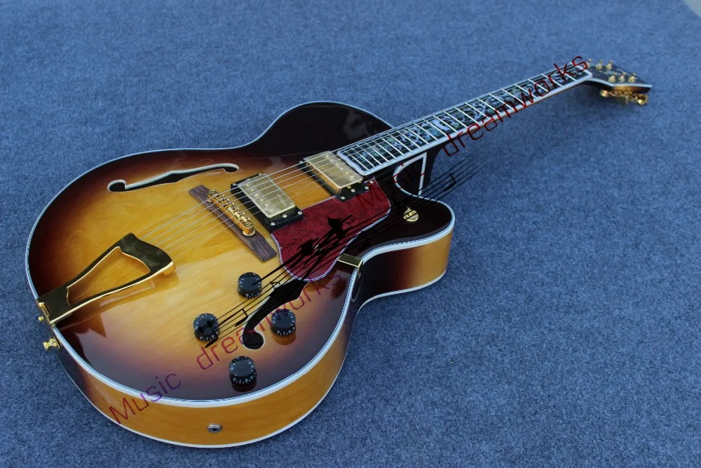 

China firehawk OEM L 5 flag stickers Electric hollow jazz guitar wholesale, sales promotion, EMS free shipping