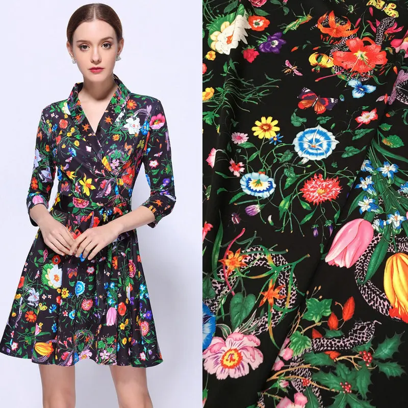 

polyester silk satin fabric,flowers and snake print silk stretch satin fabric,fashion women dress imitate silk fabric tissue