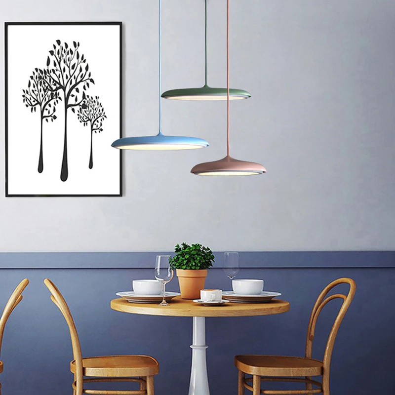 Modern nordic LED Pendant lamp Art Design metal iron Acrylic suspension Round Plate light RC Dimmer creative thin hanging Lamp