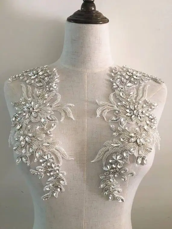 

2018 new bridal rhinestones applique, bead glass rhinestone applique with vintage design, haute couture wedding collar