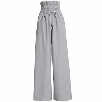 

Women fashion High Waist Wide Leg Pants Elastic Waist Loose casual pants
