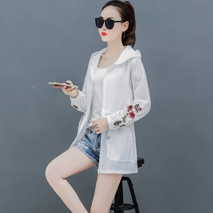

Windbreaker Summer 2019 New Embroidered Long-Sleeved Thin Section Breathable Large Size 3XL Beach Sunscreen Clothing FemaleA121