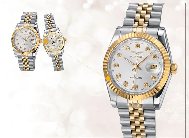GUANQIN Lovers'Watches Luxury Couples Watch Man Women Pair Clocks Rhinestones Gold Date Mechanical Watch Sapphire Waterproof NEW (17)