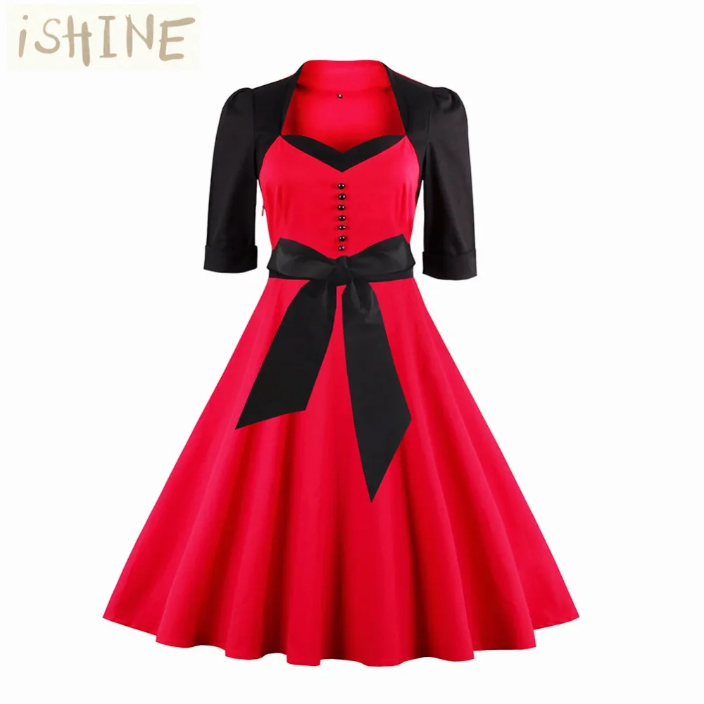 Buy Cheap 2017 New 50s 60s Retro Vintage Dress Audrey Hepburn Sleeveless Spring Summer Patchwork Plus Size Red Women Dress