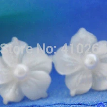 Wholesale_jewelry_wig$ Ручной Работы 15 мм белый корпус цветок жемчуг 925 серебряный стад серьги