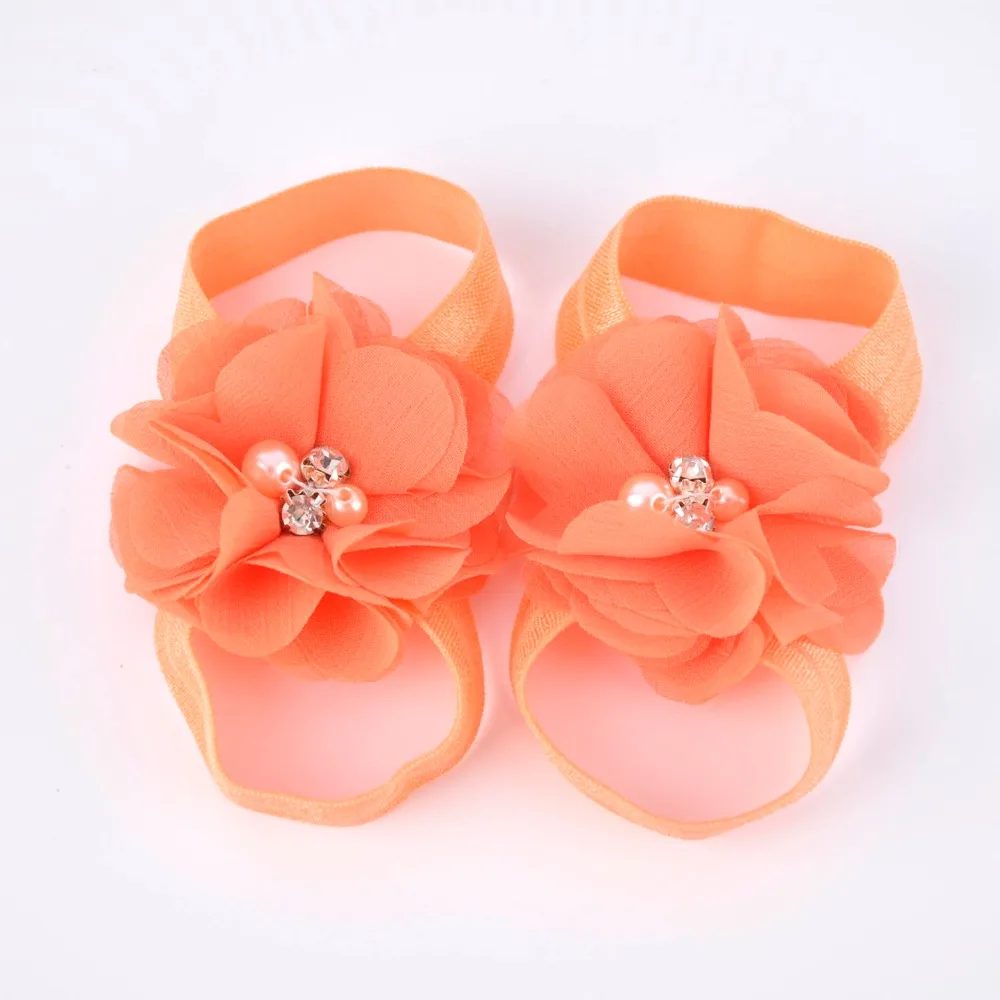 Baby Barefoot Sandals with Chiffon Flower Newborn Sandals Baptism Shoes Baby Girl Shoe Photo Props Birthday Shoes Newborn to 2T