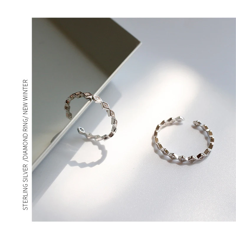 F.I.N.S кольца из стерлингового серебра 925 ромб Stackable кубического циркония обручальные ювелирные кольца для женщин тонкое Открытое кольцо