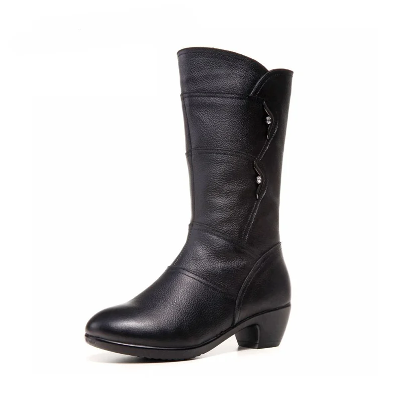 US $39.53 Dongnanfeng Womens Mother Female Ladies Genuine Leather Shoes Boots Botas Knee High Zipper Winter Warm Plush Mid Calf Plus Size