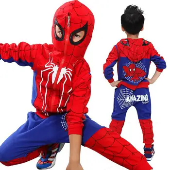 

2018 kids 3 pcs/sets Autumn spring Baby boys' novelty spiderman hooded Waistcoats Tee Pants sets For 4-12 years Children