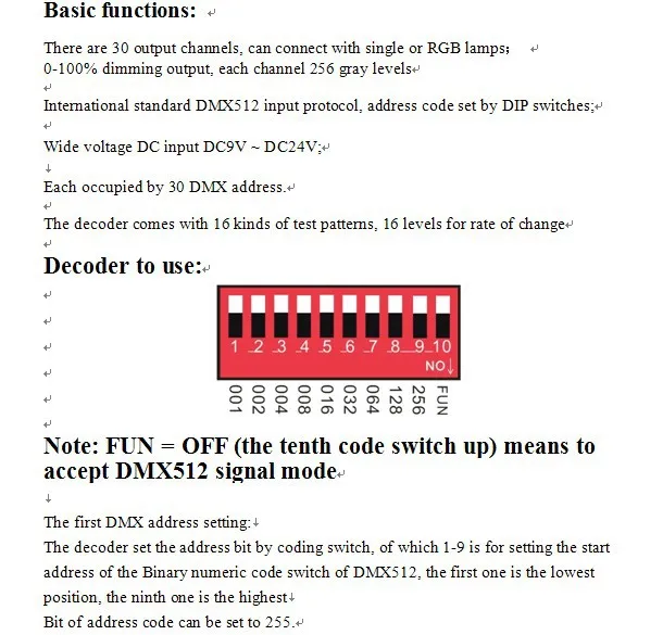 30 канала (10 групп) пропитанная легко dmx512 декодер; DC9-24V вход; постоянное напряжение вывод pwm