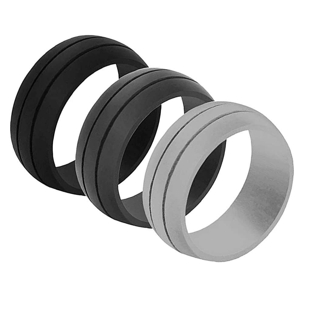 3 Pieces Mens Rubber Silicone Wedding Band Ring Gym Sport Jewelry Size 8-12