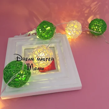 

White and Green Rattan Ball String Light Warm White Light Fairy Light Holiday Light for Wedding Christmas Party Decoration