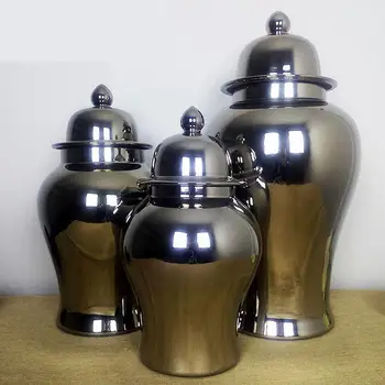 

Jingdezhen Silver Ceramic temple Jar Pot Storage jar Home Living Room Handmade Vase With Cover Decoration porcelain Ginger jar