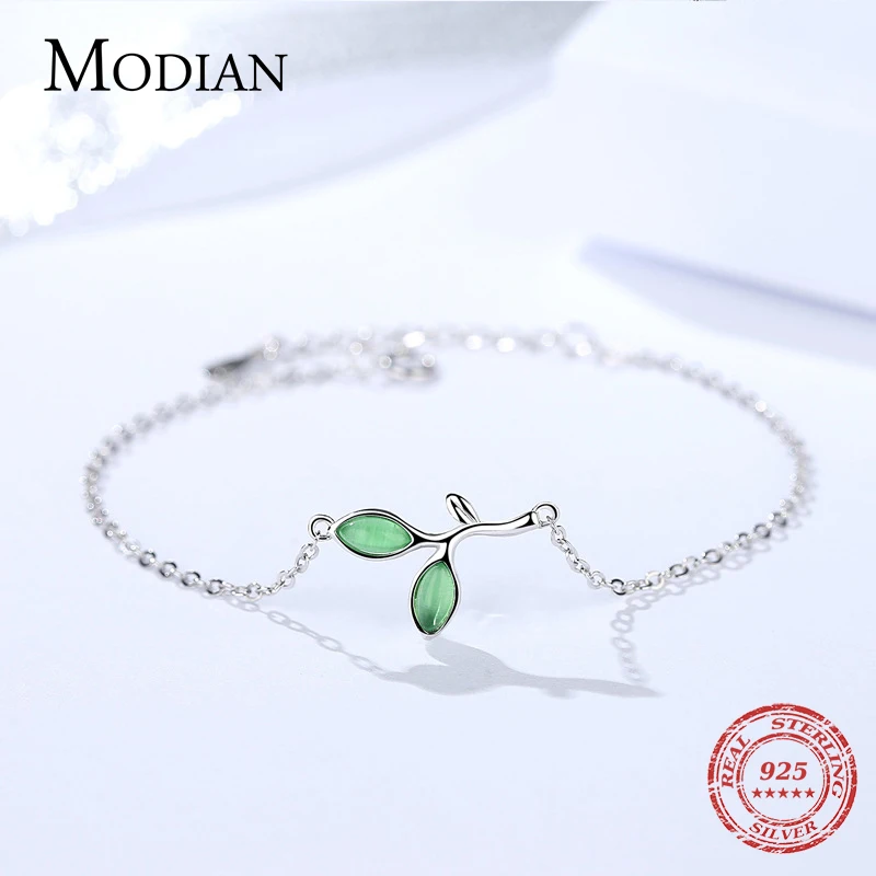 Modian Featured Brand DEALS Authentic 925 Sterling Silver Natural Peridot Bracelet Women Link Charm Bracelet Silver Fine Jewelry
