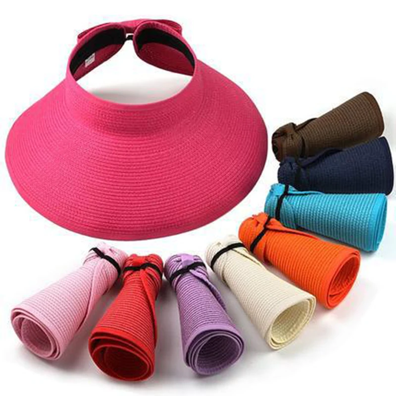 

Pop Beach caps Spring Summer Visors Cap Foldable Wide Large Brim Sun Hat Beach Hats for Women Straw Hat Wholesale Chapeau CP01