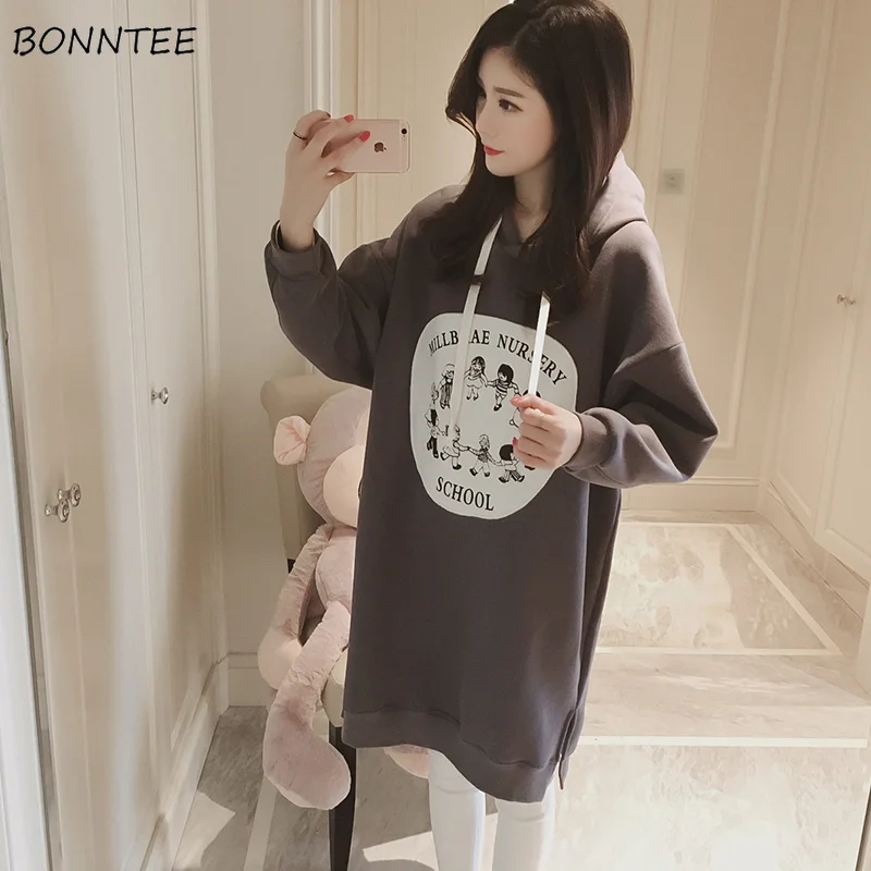  Hoodies Women 2019 Winter Hooded Printing Thicker Plus Velvet Warm Hoodie Womens Korean Harajuku Lo