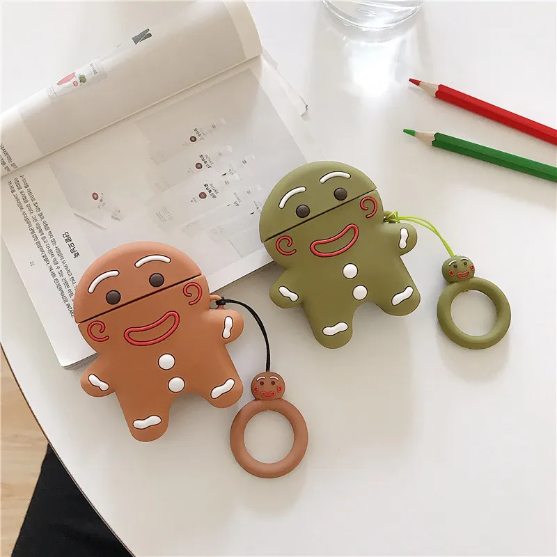 

Korea Fashion Lovely Smile Face Gingerbread Man Airpod Case Cover For Apple Airpods 1/2 Soft Silicone Earphone Case Ring Straps