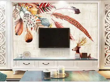 

3d wallpaper custom photo wallpaper livingroom mural retro painted feather elk painting sofa TV background wallpaper for wall 3d