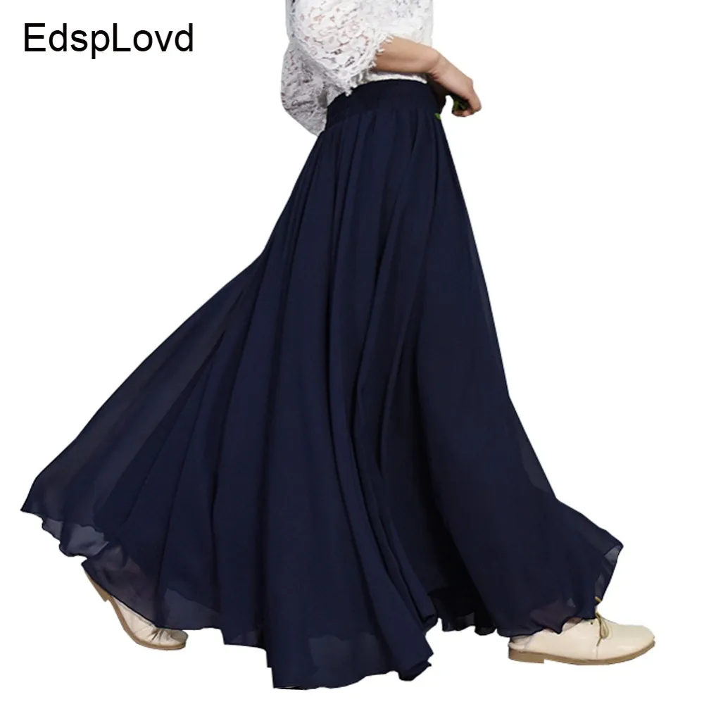 

EdspLovd 2018 New Fashion Summer Beach Big Swing Elastic Wasit Maxi Skirt 2 Layers Long Lining Skirt AS210