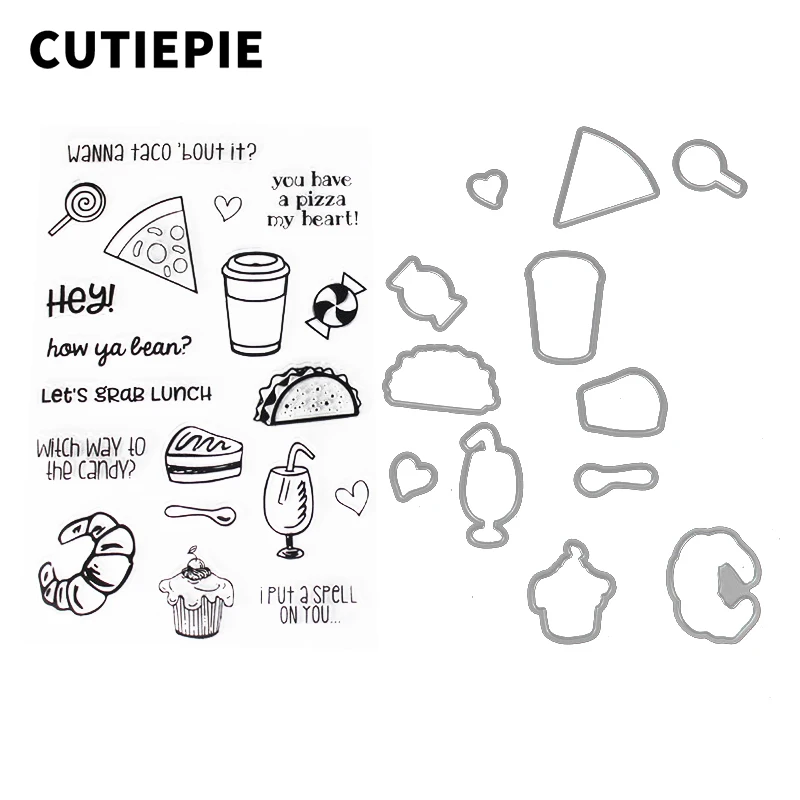 

1Set Pizza Bread Metal Cutting Dies and Transparent Clear Stamp for Scrapbooking DIY Photo Album Embossing Folder Paper Stencils