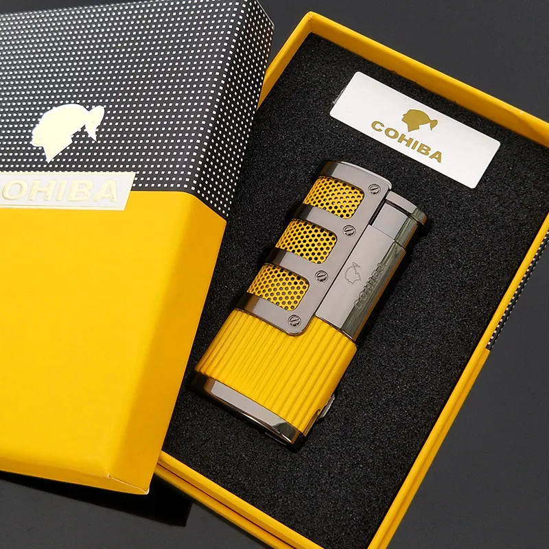 COHIBA Gridding Stripes style Turbo сигарета зажигалка ветрозащитный тройной фонарь Зажигалка