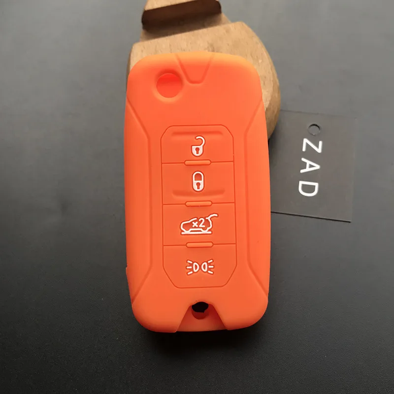 ZAD силиконовый резиновый автомобильный чехол для ключей FOB для Jeep Renegade твердая сталь откидной складной пульт дистанционного управления 4 кнопки без ключа - Название цвета: Оранжевый